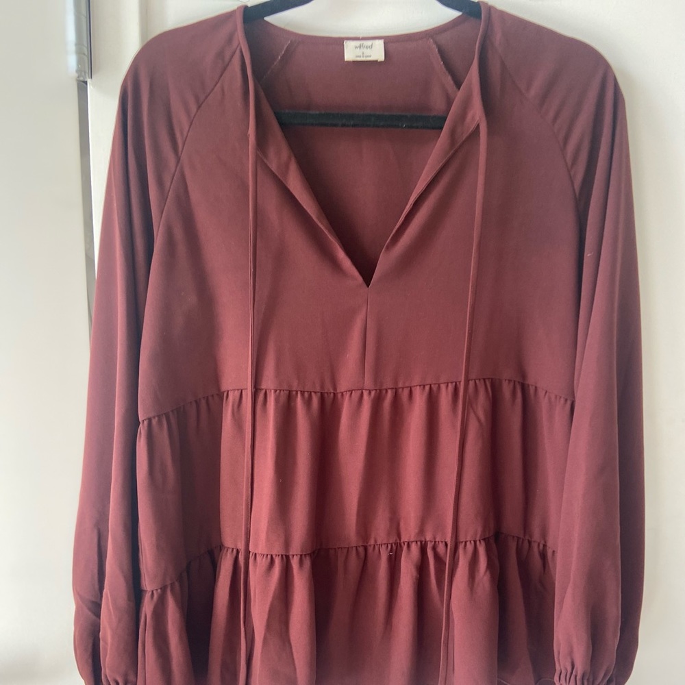MOVING SALE Excellent Condition Aritzia Size S Burgundy Ruffle Top